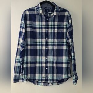 Old Navy Blue and White Plaid Men's Shirt